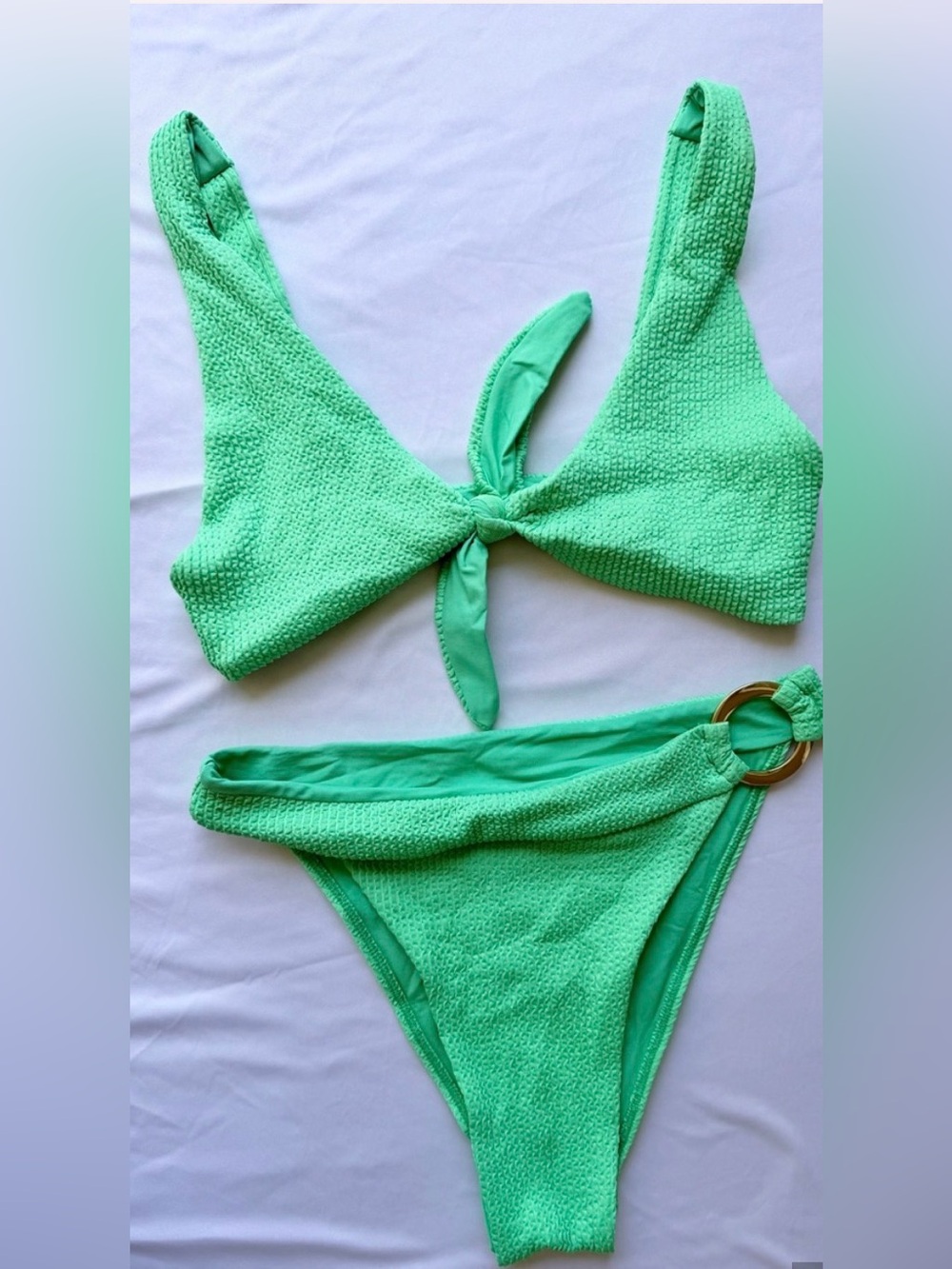 Textured Mint Green Bikini Set with Ring Detail